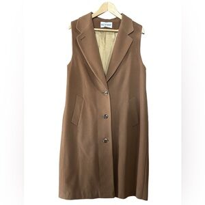 Holt Renfrew  Sleeveless Long Button Front Vest Coat in Camel Brown Size M